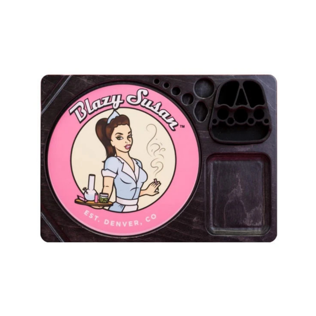 Blazy Susan Wooden Rolling Tray Black